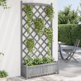Jardinera con enrejado madera maciza de abeto gris en Macetas y jardineras | Comprar online en Foru.es