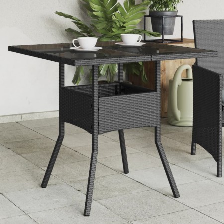 Mesa de jardín superficie de vidrio ratán PE negro 80x80x75 cm en Mesas de jardín | Comprar online en Foru.es
