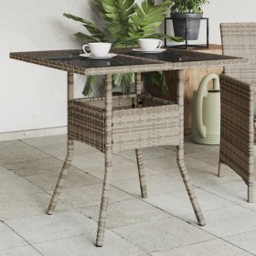 Mesa de jardín superficie de vidrio ratán PE gris 80x80x75 cm en Mesas de jardín | Comprar online en Foru.es