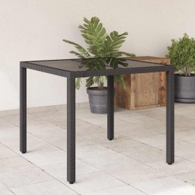 Mesa de jardín superficie de vidrio ratán PE negro 90x90x75 cm en Mesas de jardín | Comprar online en Foru.es