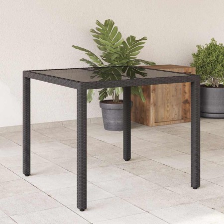 Mesa de jardín superficie de vidrio ratán PE negro 90x90x75 cm en Mesas de jardín | Comprar online en Foru.es