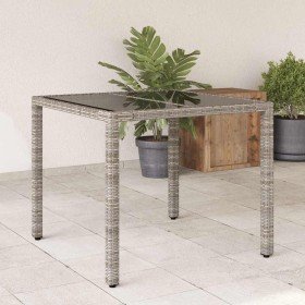 Mesa de jardín superficie de vidrio ratán PE gris 90x90x75 cm en Mesas de jardín | Comprar online en Foru.es