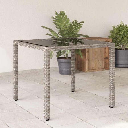 Mesa de jardín superficie de vidrio ratán PE gris 90x90x75 cm en Mesas de jardín | Comprar online en Foru.es