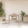 Mesa de jardín superficie de vidrio ratán PE beige 90x90x75 cm en Mesas de jardín | Comprar online en Foru.es