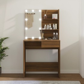 Tocador con LED roble marrón 74,5x40x141 cm de vidaXL, Tocadores para dormitorios - Ref: Foro24-820483, Precio: 83,80 €, Desc...