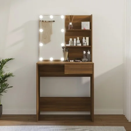Tocador con LED roble marrón 74,5x40x141 cm de vidaXL, Tocadores para dormitorios - Ref: Foro24-820483, Precio: 82,81 €, Desc...