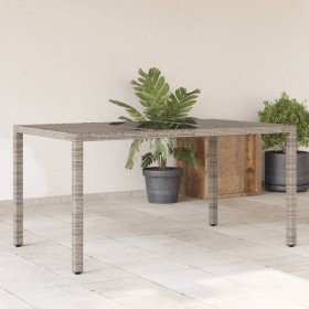 Mesa de jardín superficie de vidrio ratán PE gris 150x90x75 cm en Mesas de jardín | Comprar online en Foru.es