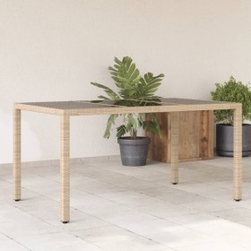 Mesa de jardín superficie de vidrio ratán PE beige 150x90x75 cm en Mesas de jardín | Comprar online en Foru.es
