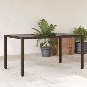 Mesa de jardín superficie de vidrio ratán PE marrón 150x90x75cm en Mesas de jardín | Comprar online en Foru.es