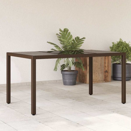 Mesa de jardín superficie de vidrio ratán PE marrón 150x90x75cm en Mesas de jardín | Comprar online en Foru.es