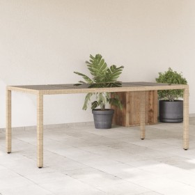 Mesa de jardín superficie de vidrio ratán PE beige 190x90x75 cm en Mesas de jardín | Comprar online en Foru.es