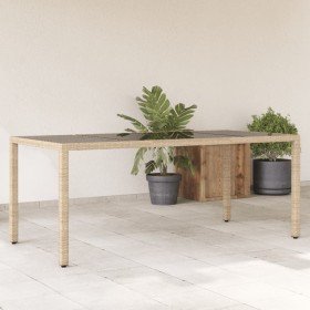 Mesa de jardín superficie de vidrio ratán PE beige 190x90x75 cm en Mesas de jardín | Comprar online en Foru.es