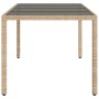 Mesa de jardín superficie de vidrio ratán PE beige 190x90x75 cm en Mesas de jardín | Comprar online en Foru.es
