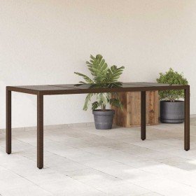 Mesa de jardín superficie de vidrio ratán PE marrón 190x90x75cm en Mesas de jardín | Comprar online en Foru.es