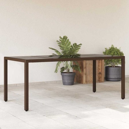 Mesa de jardín superficie de vidrio ratán PE marrón 190x90x75cm en Mesas de jardín | Comprar online en Foru.es