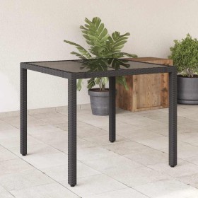 Mesa de jardín superficie de vidrio ratán PE negro 90x90x75 cm en Mesas de jardín | Comprar online en Foru.es