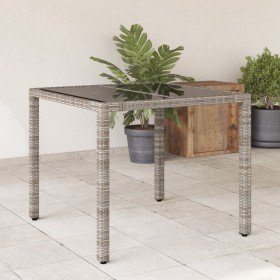 Mesa de jardín superficie de vidrio ratán PE gris 90x90x75 cm en Mesas de jardín | Comprar online en Foru.es