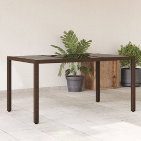Mesa de jardín superficie de vidrio ratán PE marrón 150x90x75cm en Mesas de jardín | Comprar online en Foru.es