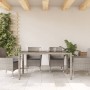 Mesa de jardín superficie de vidrio ratán PE gris 150x90x75 cm en Mesas de jardín | Comprar online en Foru.es