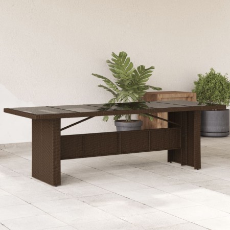 Mesa de jardín superficie de vidrio ratán PE marrón 240x90x75cm en Mesas de jardín | Comprar online en Foru.es