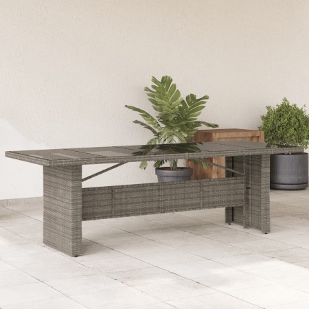 Mesa de jardín superficie de vidrio ratán PE gris 240x90x75 cm en Mesas de jardín | Comprar online en Foru.es