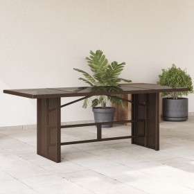Mesa de jardín superficie vidrio ratán PE marrón 190x80x75 cm en Mesas de jardín | Comprar online en Foru.es