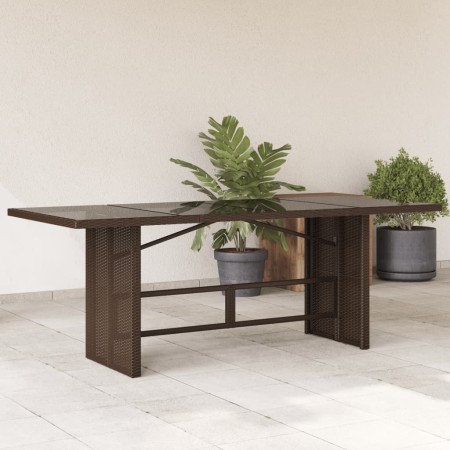 Mesa de jardín superficie vidrio ratán PE marrón 190x80x75 cm en Mesas de jardín | Comprar online en Foru.es