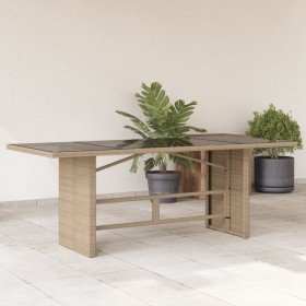 Mesa de jardín superficie de vidrio ratán PE beige 190x80x75 cm en Mesas de jardín | Comprar online en Foru.es
