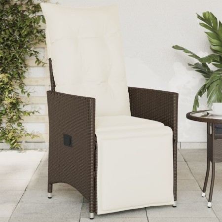 Sillón reclinable de jardín con cojines ratán sintético marrón en Sillas de jardín | Comprar online en Foru.es