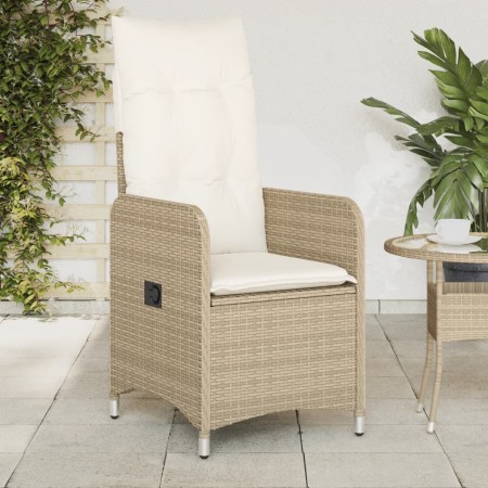 Silla de jardín reclinable con cojines ratán sintético beige en Sillas de jardín | Comprar online en Foru.es