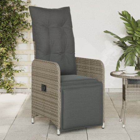 Sillón reclinable de jardín con cojines ratán sintético gris en Sillas de jardín | Comprar online en Foru.es