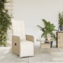 Silla de jardín reclinable con cojines ratán sintético beige en Sillas de jardín | Comprar online en Foru.es