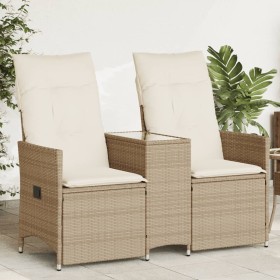 Sofá de jardín reclinable de 2 plazas con mesa ratán PE beige en Sofás de exterior | Comprar online en Foru.es