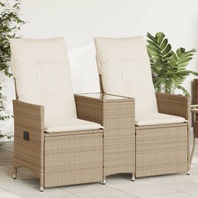 Sofá de jardín reclinable de 2 plazas con mesa ratán PE beige en Sofás de exterior | Comprar online en Foru.es