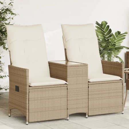Sofá de jardín reclinable de 2 plazas con mesa ratán PE beige en Sofás de exterior | Comprar online en Foru.es