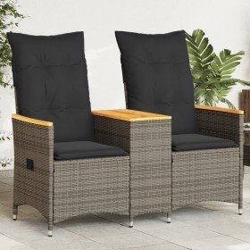 Sofá de jardín reclinable de 2 plazas con mesa ratán PE gris en Sofás de exterior | Comprar online en Foru.es