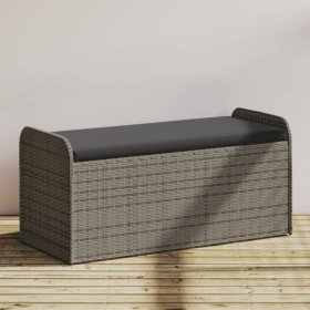 Banco de almacenaje con cojín ratán sintético gris 115x51x52 cm en Bancos de jardín | Comprar online en Foru.es