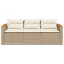 Sofá de jardín de 3 plazas con cojines ratán sintético beige en Sofás de exterior | Comprar online en Foru.es