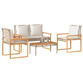 Set de muebles jardín con cojines beige mezcla 4 pzas ratán PE en Conjuntos de jardín | Comprar online en Foru.es