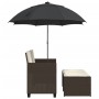 Sofá jardín 2 plazas con sombrilla y taburetes ratán PE marrón en Sofás de exterior | Comprar online en Foru.es