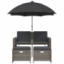 Sofá jardín 2 plazas con sombrilla y taburetes ratán PE gris en Sofás de exterior | Comprar online en Foru.es