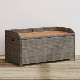 Banco con almacenaje madera acacia ratán PE gris 100x50x52 cm en Bancos de jardín | Comprar online en Foru.es