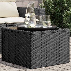 Mesa de jardín con tablero de cristal, ratán sintético, color negro, 55 x 55 x 37 cm en Mesas de jardín | Comprar online en Foru