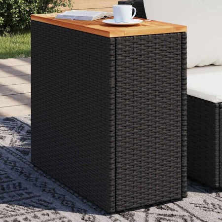 Mesa auxiliar de jardín con tablero de madera, color negro, 58 x 27,5 x 55 cm, ratán sintético en Mesas de jardín | Comprar onli