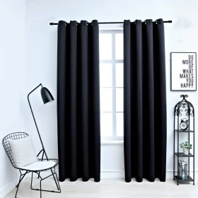 Black blackout curtains with metal rings 2 pieces 140x175 cm by vidaXL, Curtains and curtains - Ref: Foro24-134410, Price: 37...