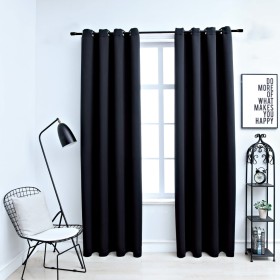 Cortinas opacas con anillas de metal 2 piezas negro 140x175 cm de vidaXL, Cortinas y visillos - Ref: Foro24-134410, Precio: 4...