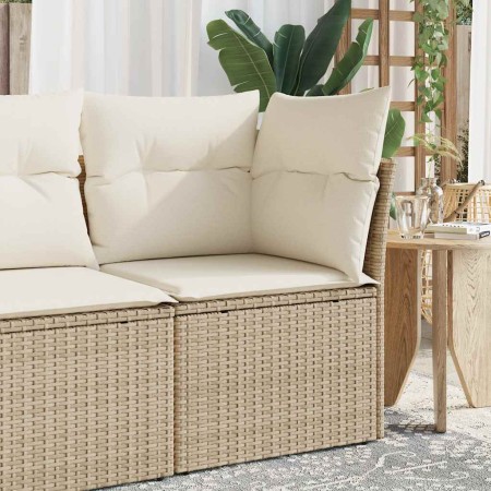 Sillón de esquina de jardín con cojines ratán sintético beige en Sofás de exterior | Comprar online en Foru.es