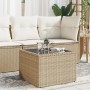 Mesa de jardín superficie de vidrio ratán PE beige 55x55x37 cm en Mesas de jardín | Comprar online en Foru.es