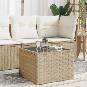 Mesa de jardín superficie de vidrio ratán PE beige 55x55x37 cm en Mesas de jardín | Comprar online en Foru.es