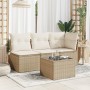 Mesa de jardín superficie de vidrio ratán PE beige 55x55x37 cm en Mesas de jardín | Comprar online en Foru.es